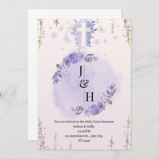 カスタマイズ可能なクリスチャン結婚式招待状 招待状 (正面/裏面)