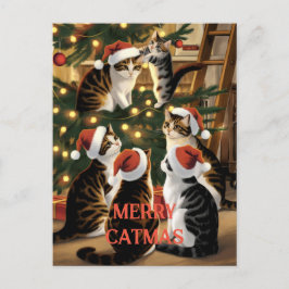 カスタマイズ可能なクリスマスかわいいヴィンテージ猫 ポストカード