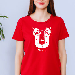 カスタマイズ可能なクリスマスのイニシャル モノグラム 名前入り Tシャツ