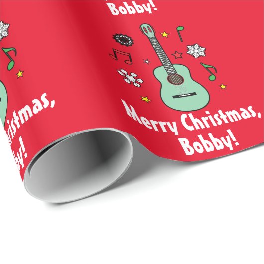 カスタマイズ可能なクリスマスのギターの名前 ラッピングペーパー (ロールコーナー)