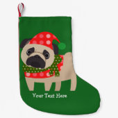 カスタマイズ可能なクリスマスのパグの子犬 スモールクリスマスストッキング (正面)