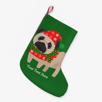 カスタマイズ可能なクリスマスのパグの子犬 スモールクリスマスストッキング