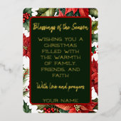 カスタマイズ可能なクリスマスのメッセージが入った赤いポインセチアのカード 箔シーズンカード (正面)