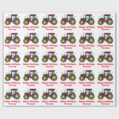 カスタマイズ可能なクリスマスのリースの名前のトラクター ラッピングペーパー (フラット)