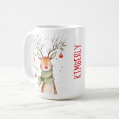 カスタマイズ可能なクリスマスの可愛いトナカイ コーヒーマグカップ (正面左)