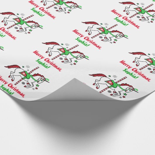 カスタマイズ可能なクリスマスの回転木馬の名前 ラッピングペーパー (角)