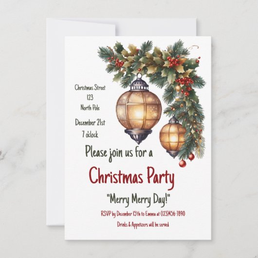 カスタマイズ可能なクリスマスの招待状 招待状 (正面)