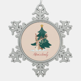 カスタマイズ可能なクリスマスの鹿 スノーフレークピューターオーナメント