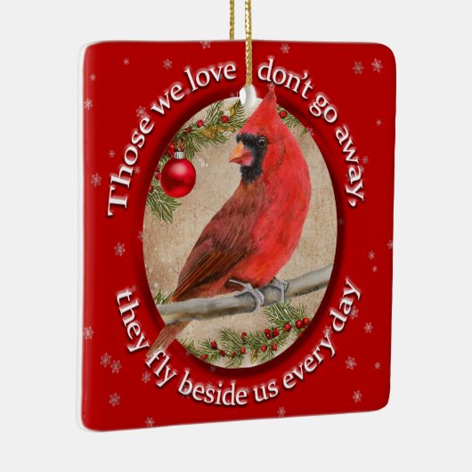 カスタマイズ可能なクリスマスの（鳥）ショウジョウコウカンチョウ愛する人を覚える セラミックオーナメント (右)
