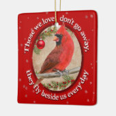カスタマイズ可能なクリスマスの(鳥)ショウジョウコウカンチョウ愛する人を覚える セラミックオーナメント (左)