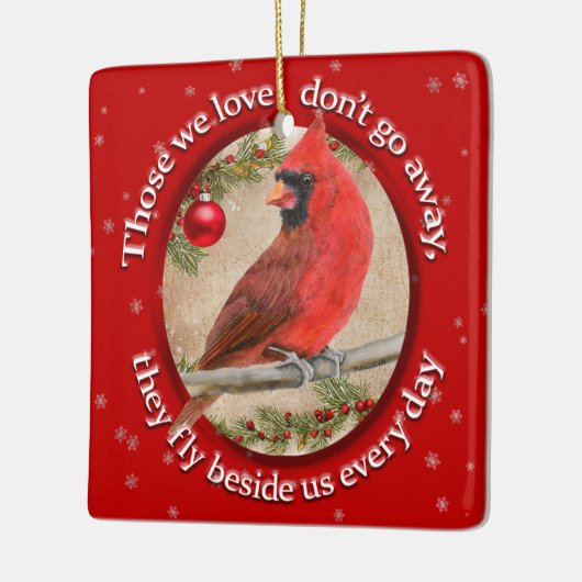 カスタマイズ可能なクリスマスの（鳥）ショウジョウコウカンチョウ愛する人を覚える セラミックオーナメント (左)