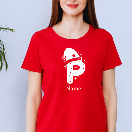 カスタマイズ可能なクリスマスイニシャル モノグラム 名前入り Tシャツ