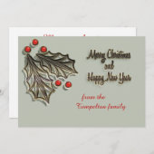 カスタマイズ可能なクリスマスカードの赤いヒイラギの果実 シーズンカード (正面/裏面)