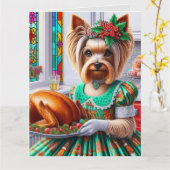 カスタマイズ可能なクリスマスカードシルキーテリア カード (黄色い花)