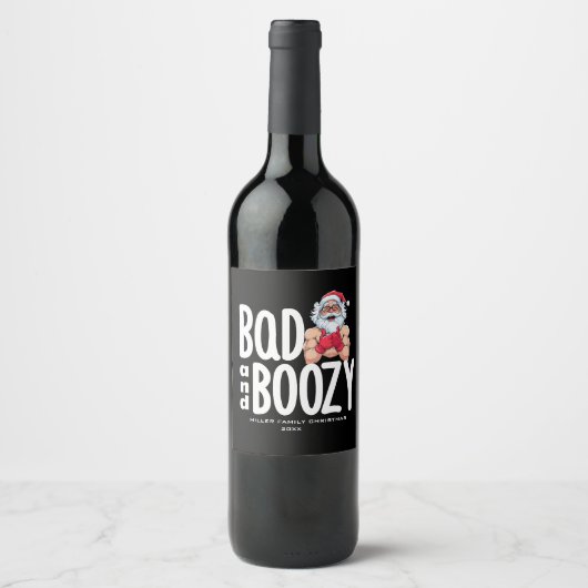 カスタマイズ可能なクリスマスギフト - Bad & Boozy ワインラベル (正面)