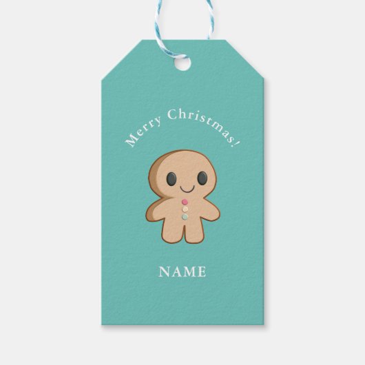 カスタマイズ可能なクリスマスジンジャーブレッド人ラベル ギフトタグ (正面)