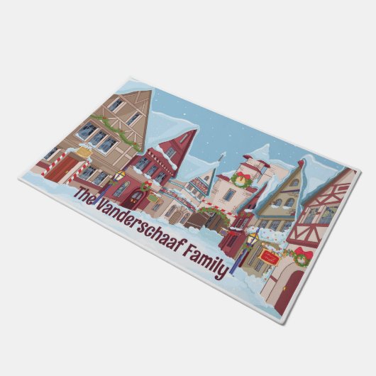 カスタマイズ可能なクリスマスタウン冬のホリデーシーン ドアマット (アングル)