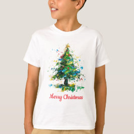 カスタマイズ可能なクリスマスツリーの油絵 子供用 Tシャツ