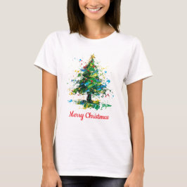 カスタマイズ可能なクリスマスツリー オイルペインティング風デザイン Tシャツ