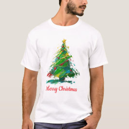 カスタマイズ可能なクリスマスツリー オイルペインティング アートスタイル Tシャツ