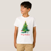 カスタマイズ可能なクリスマスツリー オイルペイント風 子供 Tシャツ (正面フル)