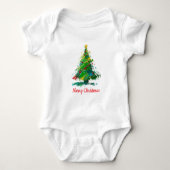 カスタマイズ可能なクリスマスツリー オイルペイント 半袖Tシャツ ベビーボディスーツ (正面)