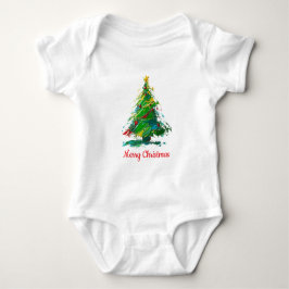 カスタマイズ可能なクリスマスツリー オイルペイント 半袖Tシャツ ベビーボディスーツ