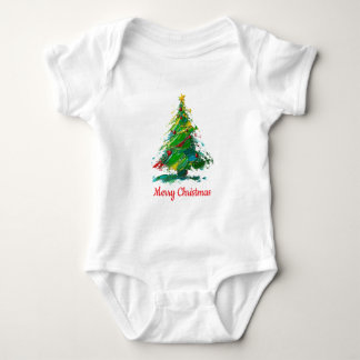 カスタマイズ可能なクリスマスツリー オイルペイント 半袖Tシャツ ベビーボディスーツ