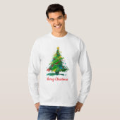 カスタマイズ可能なクリスマスツリー オイルペイント 長袖 Tシャツ (正面フル)