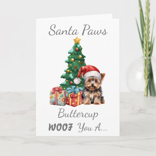 カスタマイズ可能なクリスマスドッグヨークシャーテリア シーズンカード (正面)