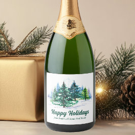 カスタマイズ可能なクリスマスパーティー ビューティフル ハッピー ホリデー スパークリングワインラベル