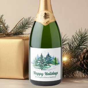 カスタマイズ可能なクリスマスパーティー ビューティフル ハッピー ホリデー スパークリングワインラベル