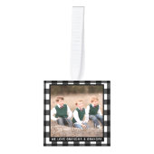 カスタマイズ可能なクリスマスフォト白黒プレイド キューブオーナメント (正面)