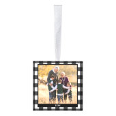 カスタマイズ可能なクリスマスフォト白黒プレイド キューブオーナメント (右)