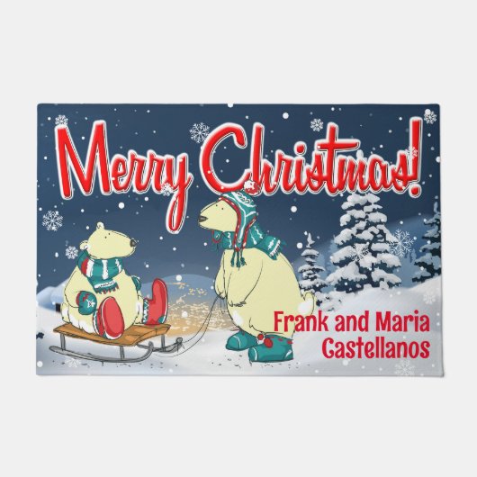 カスタマイズ可能なクリスマスベアーズ冬のホリデーシーン ドアマット (正面)