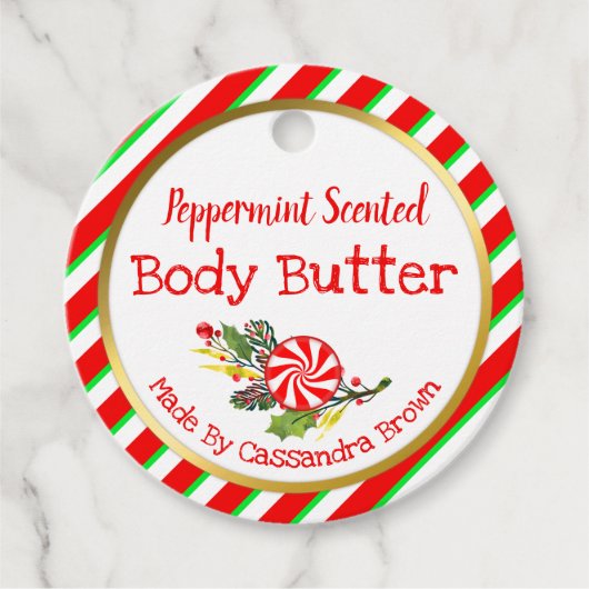 カスタマイズ可能なクリスマスペパーミント体バターDIY フェイバータグ (正面)