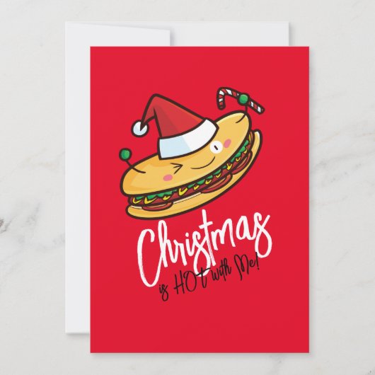 カスタマイズ可能なクリスマスホットドッグの漫画 招待状 (正面)