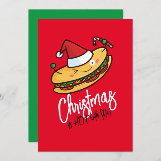 カスタマイズ可能なクリスマスホットドッグの漫画 招待状 (正面/裏面)