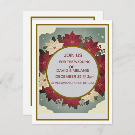カスタマイズ可能なクリスマスホリデーウェディング招待状 シーズンカード (正面/裏面)