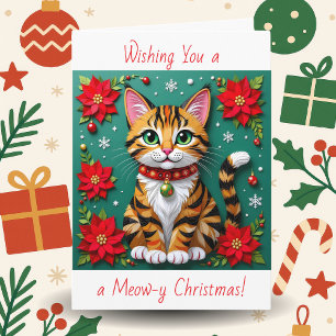 カスタマイズ可能なクリスマスポスター 猫とポインセチア シーズンカード