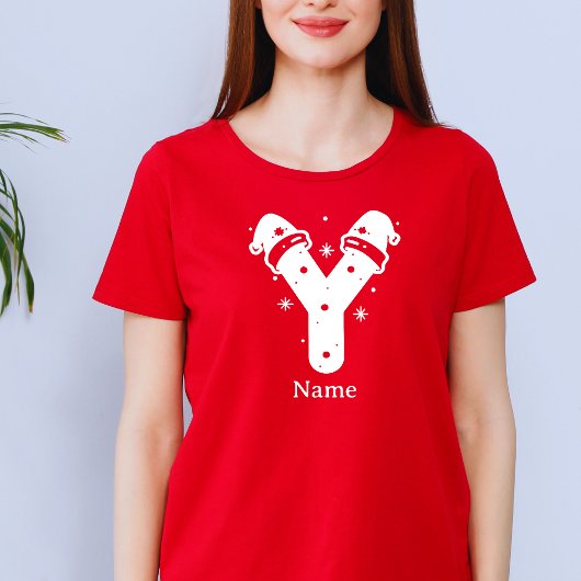 カスタマイズ可能なクリスマスモノグラム 名前入り Tシャツ