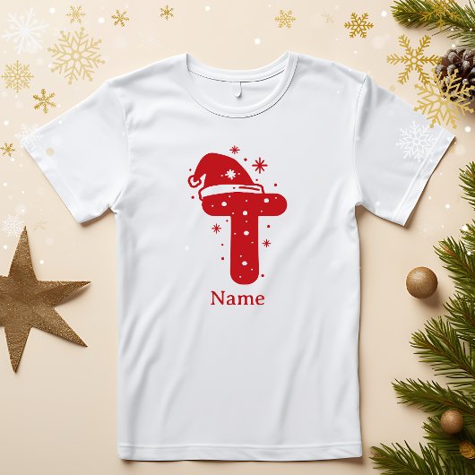 カスタマイズ可能なクリスマスモノグラム 名前入り Tシャツ