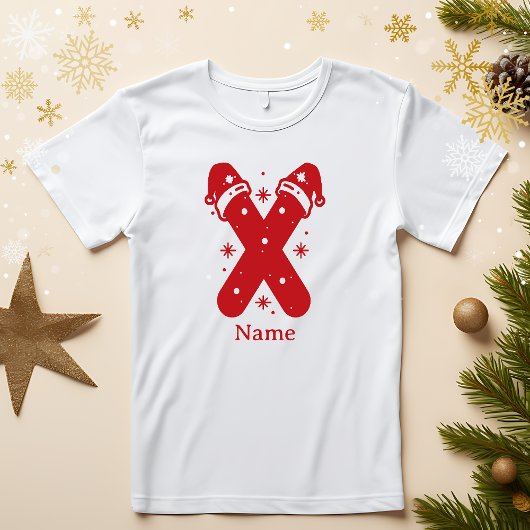 カスタマイズ可能なクリスマスモノグラム 名前入り Tシャツ