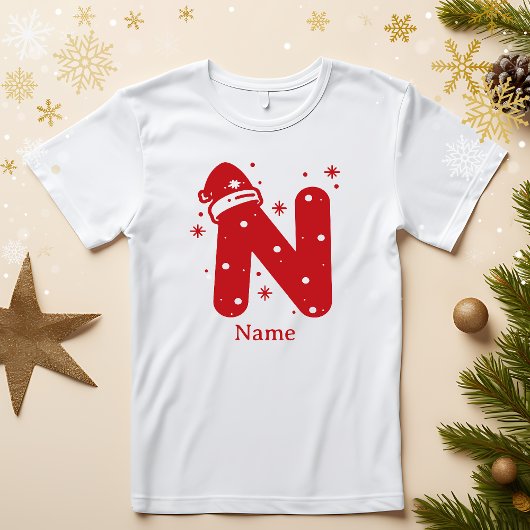 カスタマイズ可能なクリスマスモノグラム 名前入り Tシャツ
