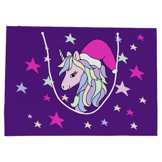 カスタマイズ可能なクリスマスユニコーンサンタ ラージペーパーバッグ (裏面)