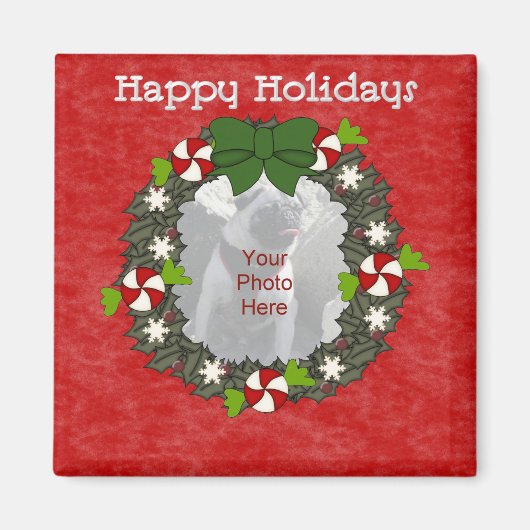 カスタマイズ可能なクリスマスリースのフォトマグネット マグネット (正面)