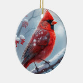 カスタマイズ可能なクリスマス冬の(鳥)ショウジョウコウカンチョウオーナメント、 セラミックオーナメント (右)