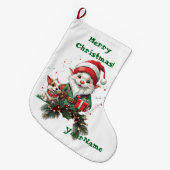 カスタマイズ可能なクリスマス小妖精や小人とDoggoストッキング ラージクリスマスストッキング (正面 (吊り時))