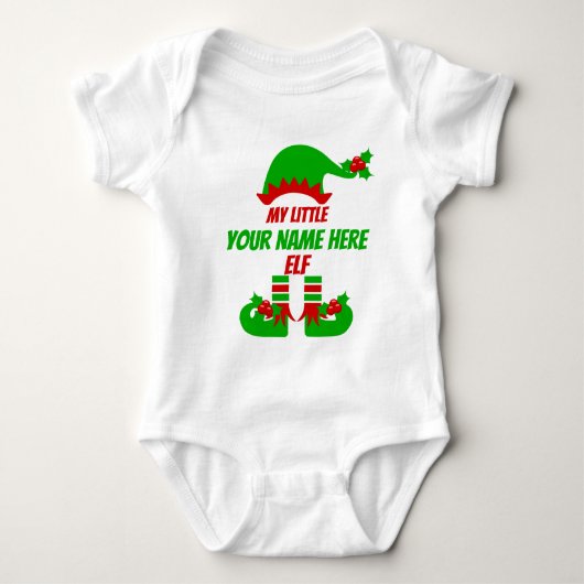 カスタマイズ可能なクリスマス小妖精や小人ファミリーマッチングホリデー ベビーボディスーツ (正面)