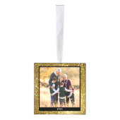 カスタマイズ可能なクリスマス金ゴールドグリッターホリデーフォト キューブオーナメント (右)